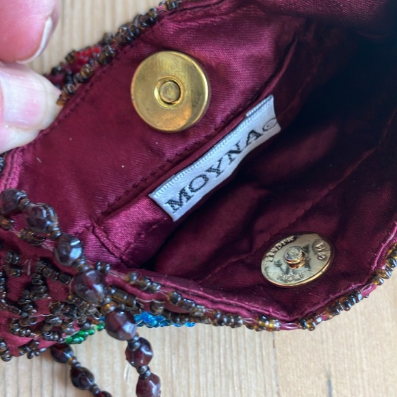 2/$30 Moyna 5”x4” Mini Beaded Bag Garnet Blue Emerald Champagne Floral Motif - Picture 4 of 12